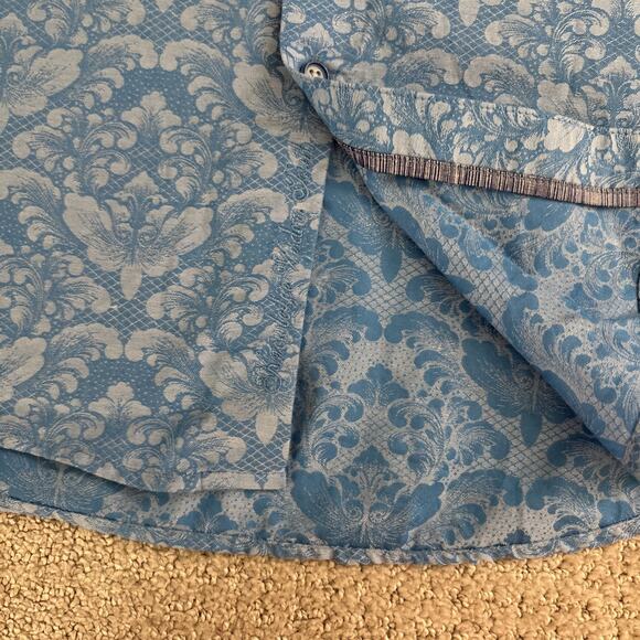 Robert Graham Shirt Mens Sz L Blue Paisley Floral Short Sleeve Cotton Button Up - Picture 9 of 10